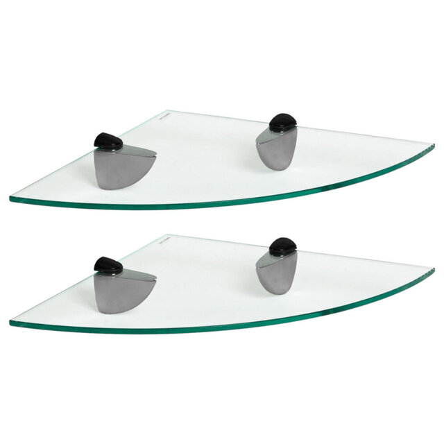 Harbour Housewares - Floating Glass Corner Shelves with Metallic Brackets - Set of 2