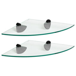 Harbour Housewares - Floating Glass Corner Shelves with Metallic Brackets - Set of 2