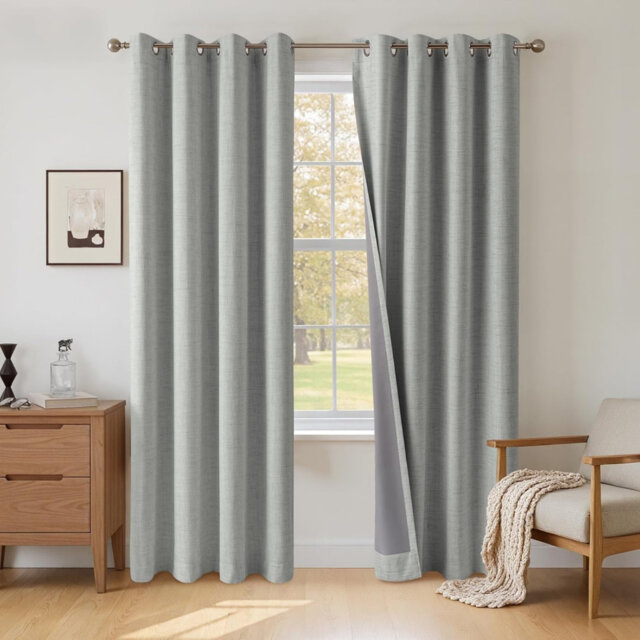 "Blackout Curtains 84 Inch Drop 2 Panels with Coating Back Layer 50"" W x 84"" L, Light Grey"