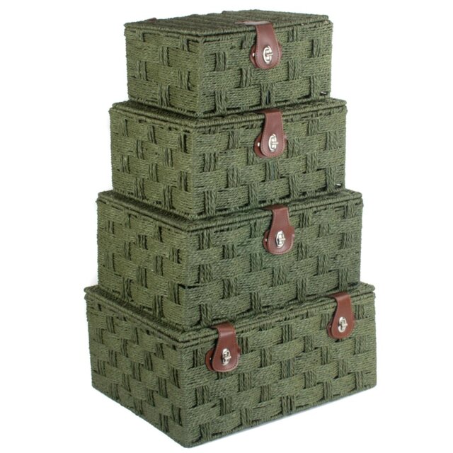 Paper Rope 4 Piece Lidded Storage Basket Set
