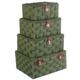 Paper Rope 4 Piece Lidded Storage Basket Set