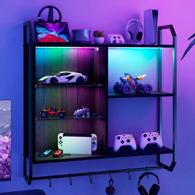 Demiterus 80cm H x 82.5cm W Iron Floating Bookcase, Wall Mounted Storage Rack, Display Cabinet
