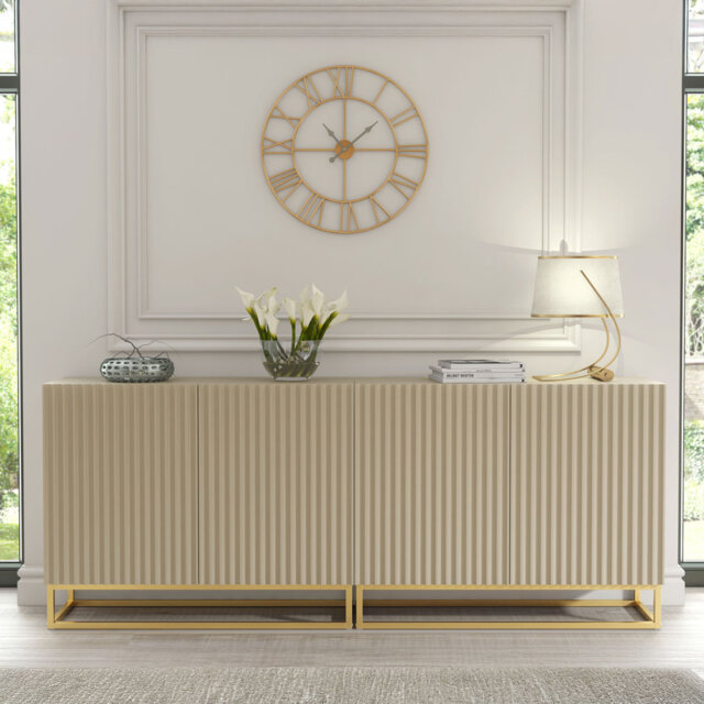 Modern Sideboard with Fluted Fronts & Gold Legs – 200cm Storage Cabinet