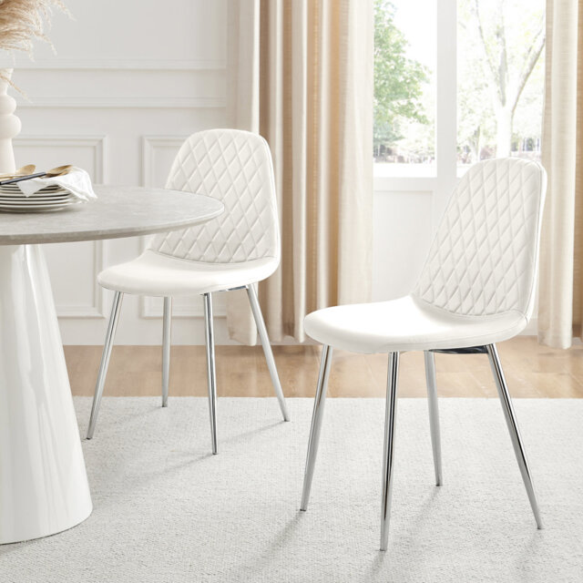 Corova Faux Leather Modern Dining Chairs with Metal Tapered Legs & Diamond Stitching