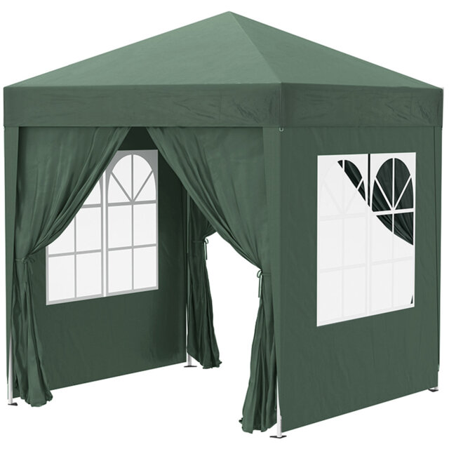 2x2m Pop Up Garden Gazebo, Waterproof Party Tent Canopy With Removable Sidewalls, Windows & Carry Bag, Green