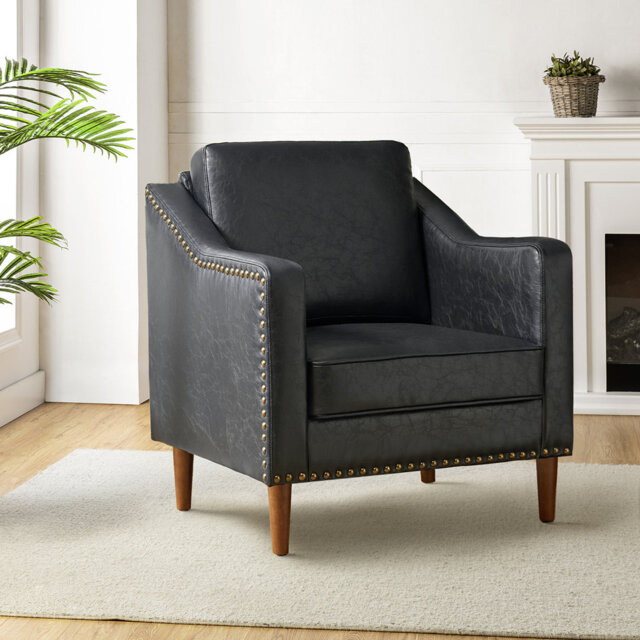 Almetia Vegan Leather Armchair With Solid Wood Legs