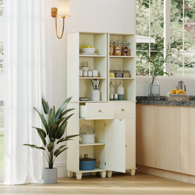 172cm Tall Bathroom Cabinet Narrow Floor Cabinet w/3 Open Shelves-White