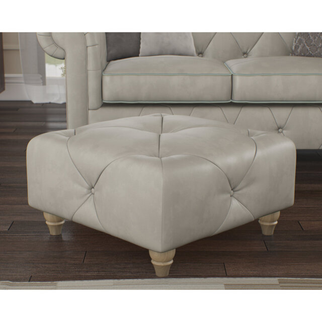 Melrose 65Cm Wide Genuine Leather Tufted Square Ottoman