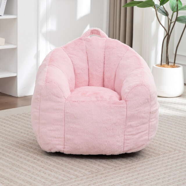 Bean Bag Chair for Kids, Small Bean Bag Sofa Chairs with filler, Beige Comfy Beanbag Chair with Handle for Living Room, Bedroom