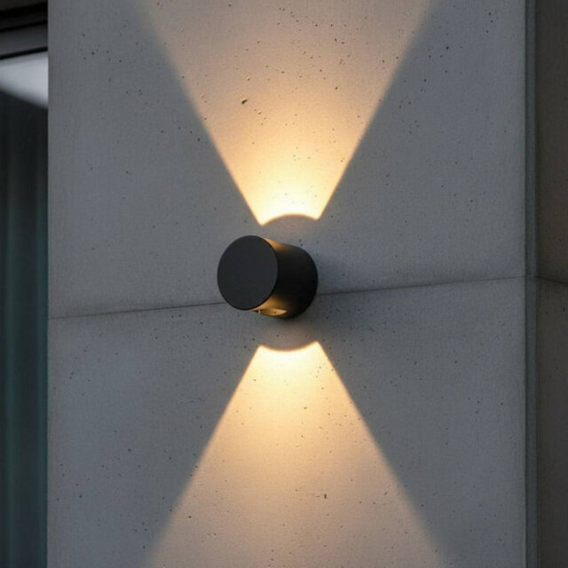 UltraBeam 6 Watt Round Black Up and Down Outdoor LED Wall Light - IP65 Rated - 600 Lumens
