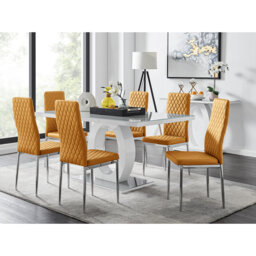Scottsmoor High Gloss Halo Dining Table Set & 6 Luxury Faux Leather Dining Chairs - Modern Design