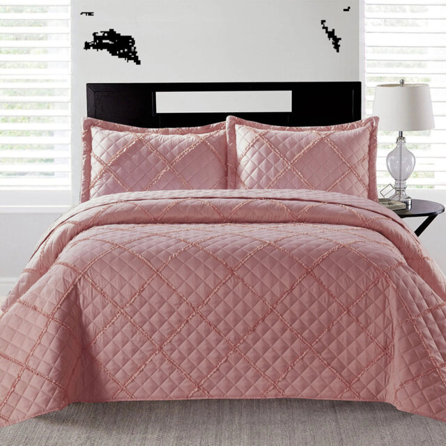 SHAZ HOME Microfiber Floral and Geometric Bedspread with Pillow Shams