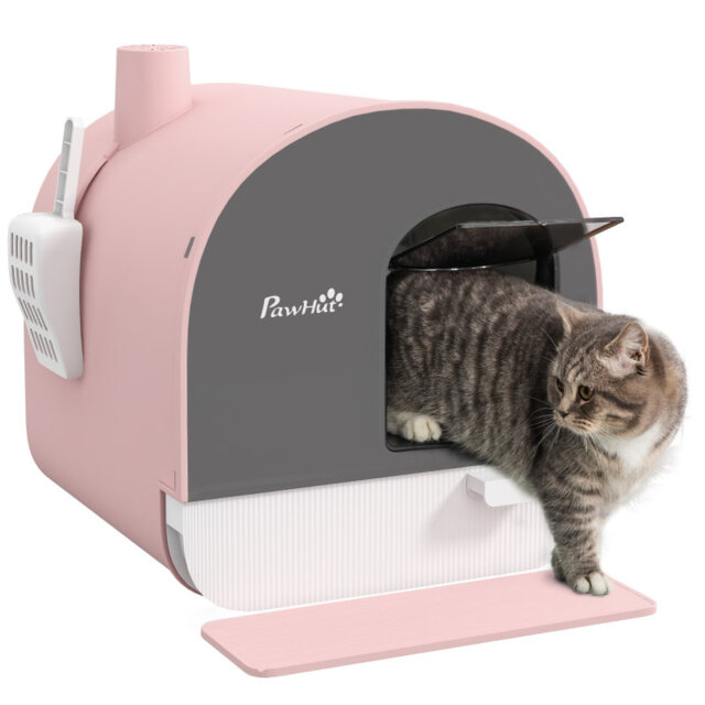 Hooded 43*44*47 cm Polypropylene 1 Piece Hooded Cat Litter Box Pink Odour-Control Design