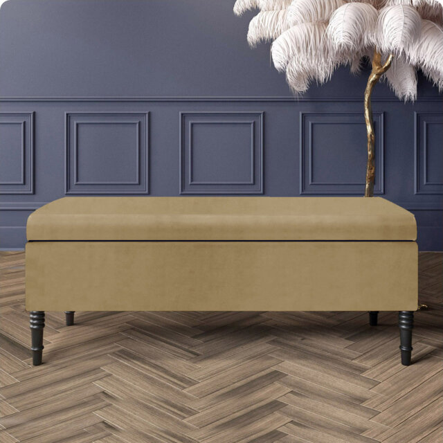 Paris Plain Ottoman Storage Bench - Plush Velvet Shoe Bench - Upholstered Footstool with Storage