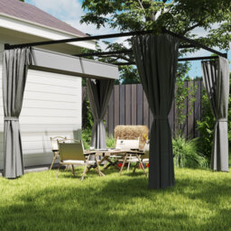 Outsunny 3 x 3(m) Pergola w/ Retractable Roof Canopy Curtains