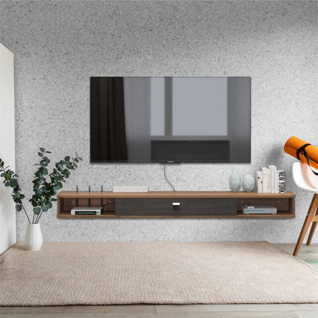 Floating TV Stand, Wall Mounted TV Cabinet, Floating Shelves With Door, Modern Entertainment Media Console Center Large Storage TV Bench For Living Ro
