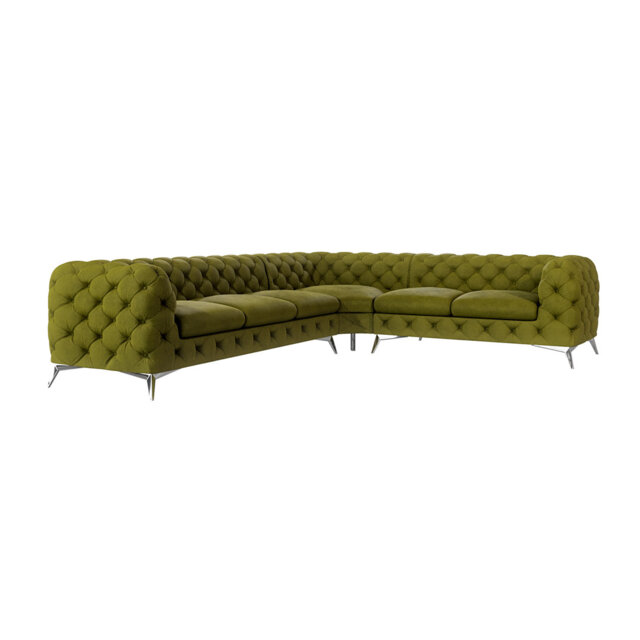 Chesterfield Corner Sofa L-Shape Bixby with Silver Metal Legs