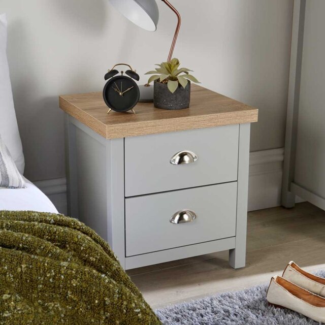Spann Bedside Cabinet 2 Drawer Lamp Side Table Night Stand Two Tone 36mm Thick Top