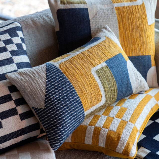 Quinn Jacquard Cushion Ochre & Navy