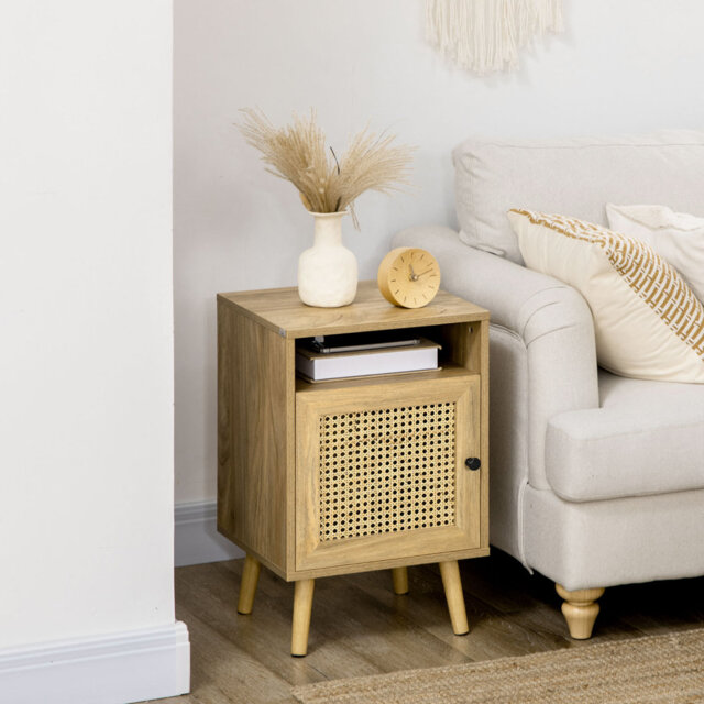 Bedside Table, Side End Table With Shelf And Cupboard, 39Cmx35cmx60cm, Set Of 2