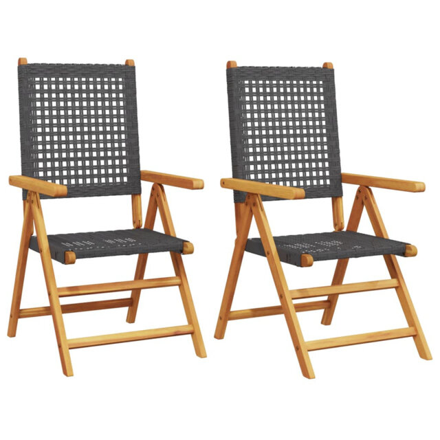 Vidaxl Garden Chairs in Black, Solid Acacia and Rattan