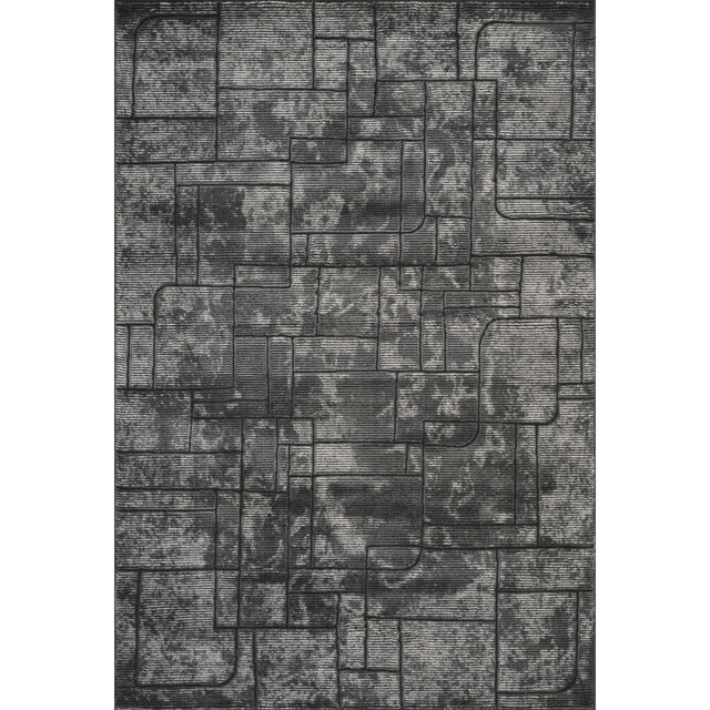 Denelda Living Room Area Rug Metallic Sheen Modern Cobble Design Grey