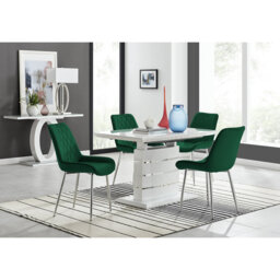 Renne Modern High Gloss Extendable Dining Table Set With 4 Luxury Velvet Dining Chairs