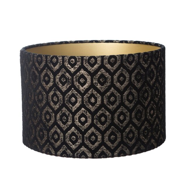 20Cm H Velvet Drum Lamp Shade (Screw On) in Black