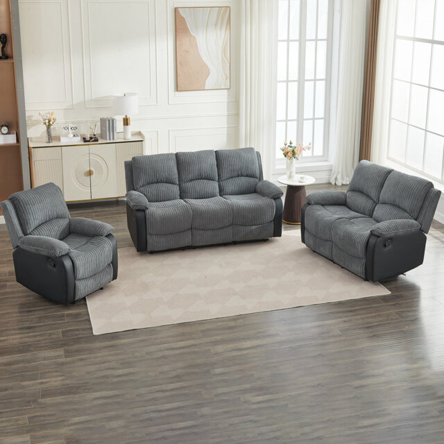 Reclining Sofa Sectional Recliner Plush Corduroy Couches Set Sofa