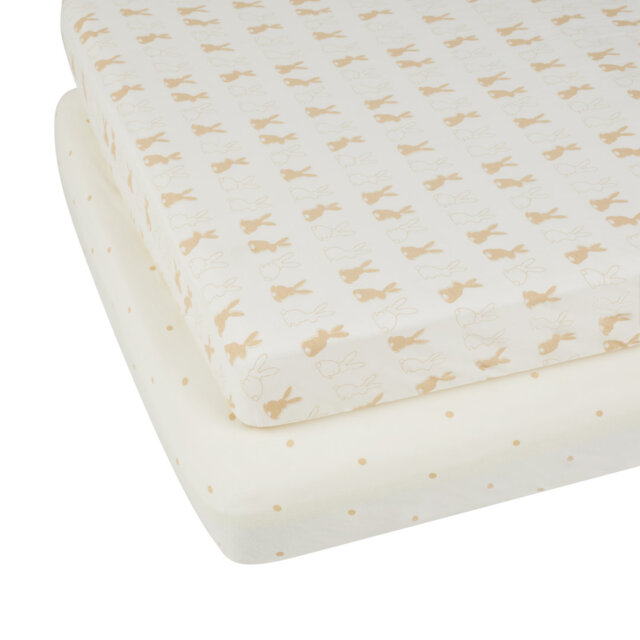 2 PACK COTBED SHEETS - BUNNYCHINO
