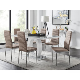 Scottsmoor High Gloss Halo Dining Table Set & 6 Luxury Faux Leather Dining Chairs - Modern Design