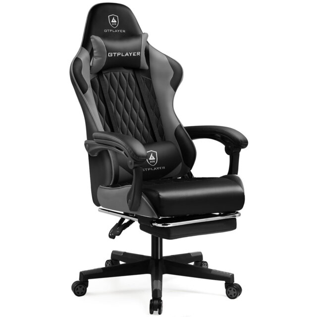 Gaming Chair Spring Cushion, Cow-Spotted Design, Height Adjustable,Headrest,Footrest&Lumbar Support