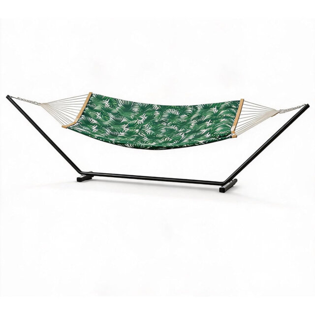 2-in-1 Quilted Poly Hammock with T-Steel Stand & V-Wood Frame – Portable Outdoor Swing Bed for Garden, Patio – white