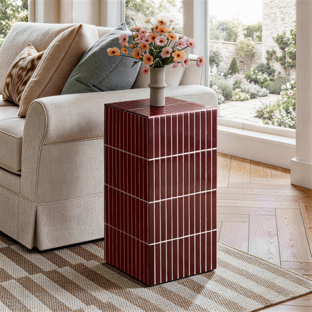 60.5cm Modern Grid-Tiled Square End Table