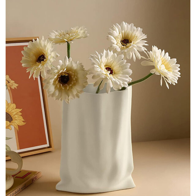 "7.08"" Ceramic Paper Bag Vase ,Crinkle Fold Design, Wabi-Sabi Boho Decor for Home & Gifts"