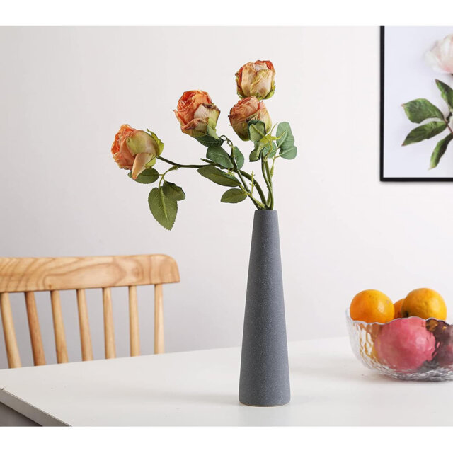 "8.62"" Grey Frosted Ceramic Vase, Modern Minimalist Porcelain Vase for Living Room & Shelf Decor"