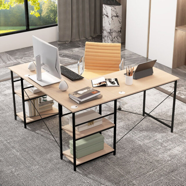 Addalynne L-Shaped Metal Base Computer Desk