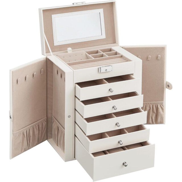 6 Tier Jewellery Box , Jewellery Case With 5 Drawers,With Mirror
