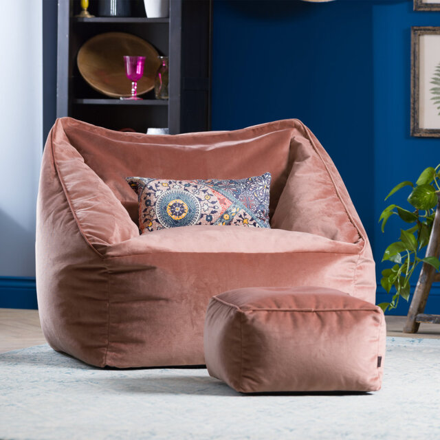 Natalia Velvet Armchair Bean Bag and Square Footstool