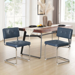 Aveon 49cm H Mid-Century Modern Tufted Faux Leather Side Dining Chair with Steel Frame(Set of 2)