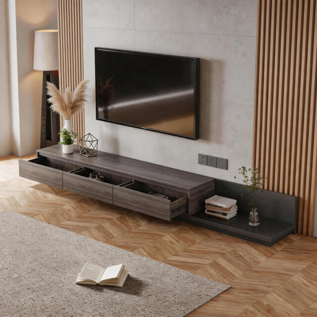 "Extendable TV Cabinet with 3 Drawers - Adjustable Width 200-330cm - tv unit in Walnut, Grey & Dark Walnut for 75-100"" TVs for Living Room & Bedroom M"