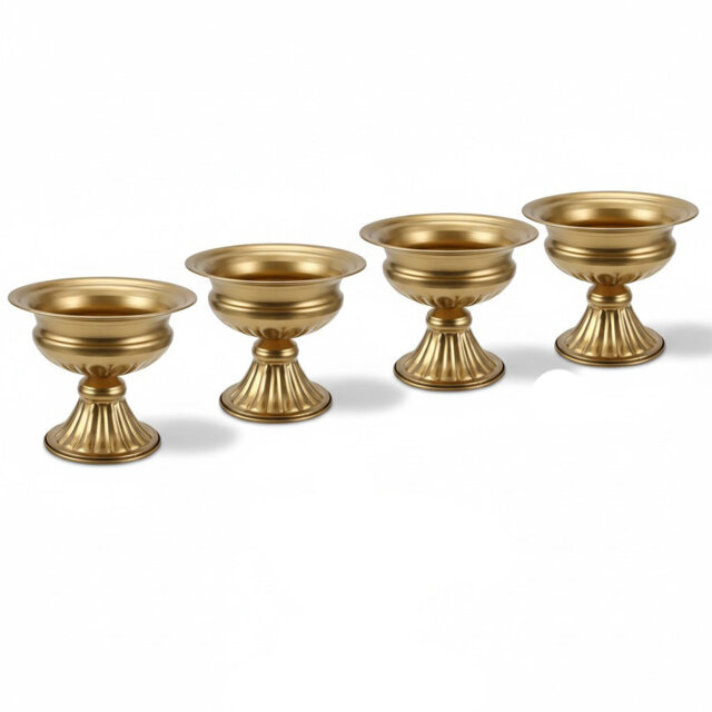 "6.6"" Set of 4 White Vintage Pedestal Urn Vases, 6.6"" Metal Vases for Wedding & Home Table Centerpieces"