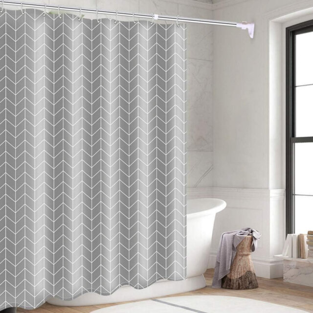 Grey Extra Wide Shower Curtain 300 x 200 cm Drop, Mould proof Mildew Resistant with Geometric Pattern