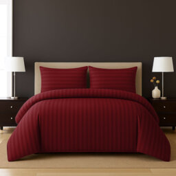 4-Piece Striped High Quality Duvet Cover Set with Fitted Sheet & 2 Pillowcases