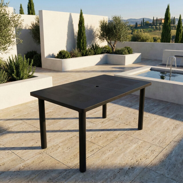Hildtraud Rectangular Extendable Outdoor Dining Table With Umbrella Hole , 39.4cm cm W 100cm cm D