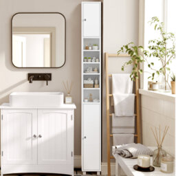 Narrow Linen Freestanding Bathroom Cabinet with Adjustable Shelf