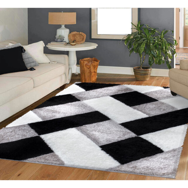 Modern Rug Thick Living Room Mats Carpet Hallway Bedroom Floor Mat Black White