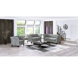 Chesterfield  Sofa Set 3+2+1 Made of Velvet Fabric with Solid Wood Legs