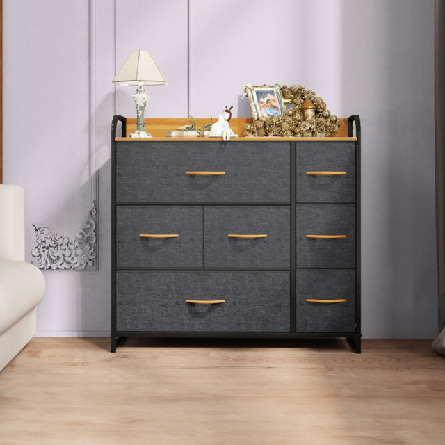 Eriska Steel Frame Chest of Drawers bedroom drawers with 7 Drawers & Wood Top
