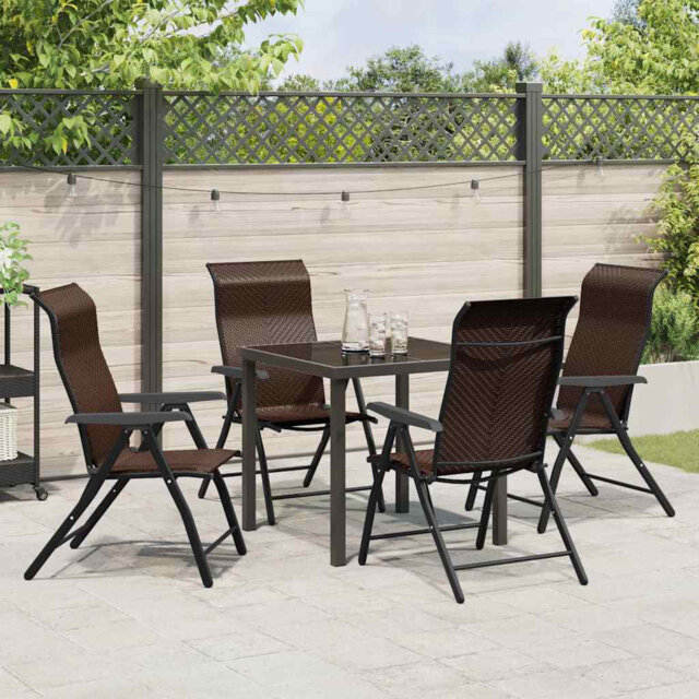 5 Piece Garden Dining Set Grey Poly Rattan